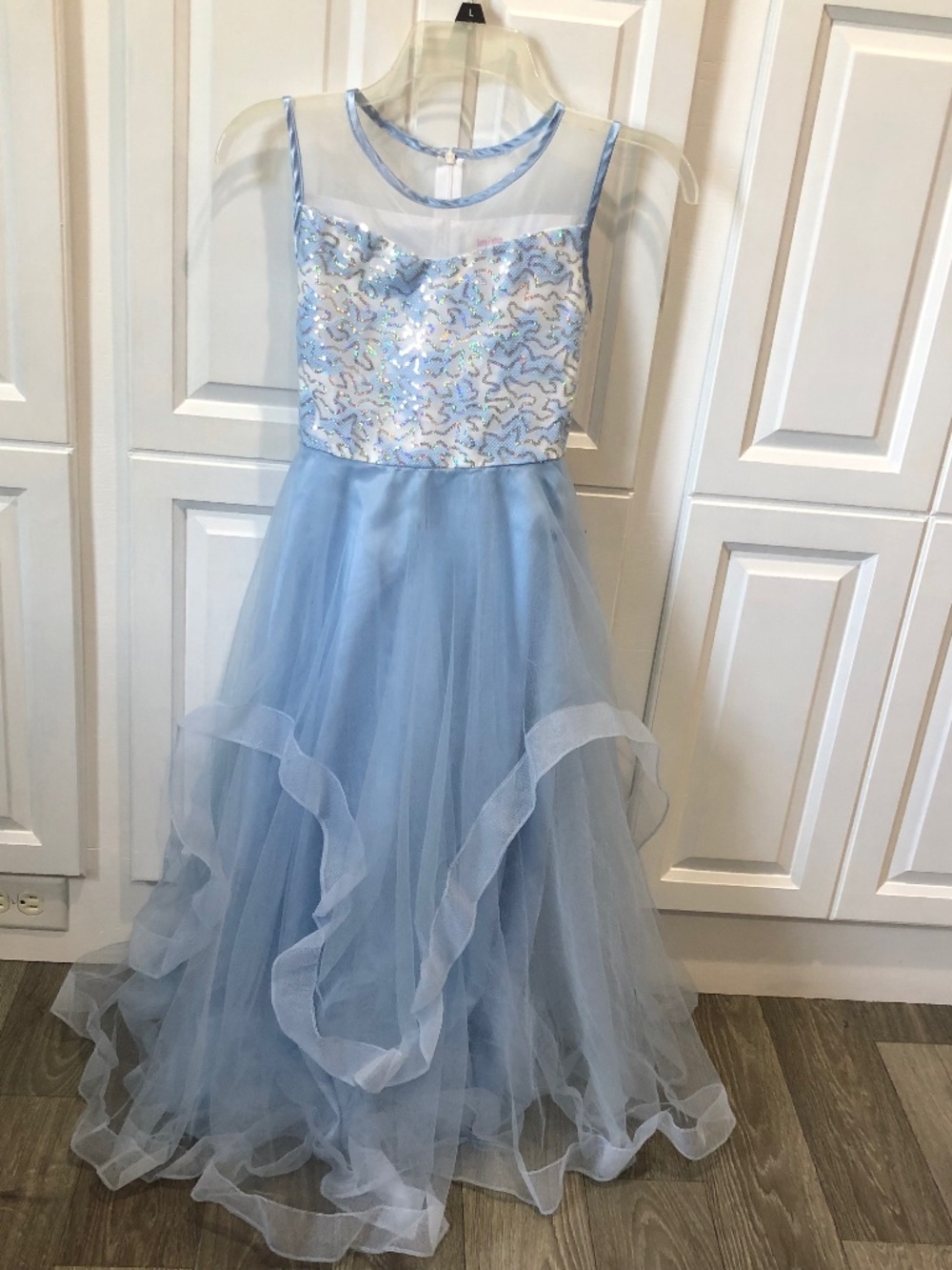 Sunny Fashion Girls Dress Princess Pageant Party Gown Blue Sequin  Size 10